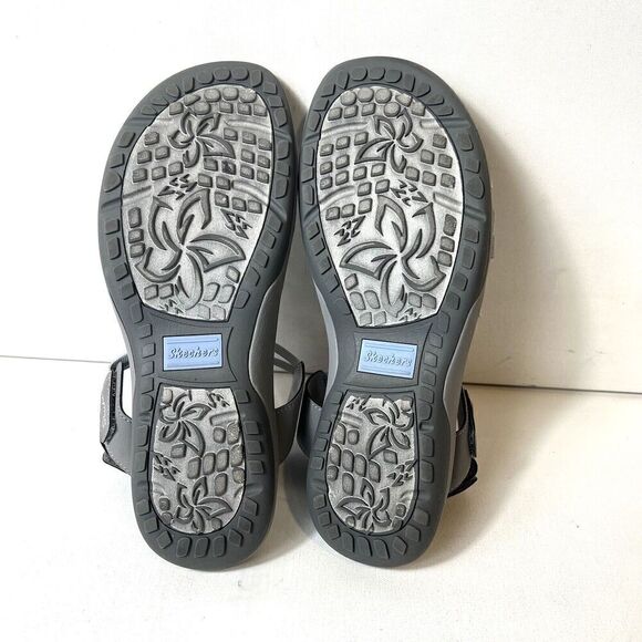 Skechers Memory Foam Womens 10 Gray Strappy Sandals Slip On Sling Back Flat Open - Picture 11 of 11